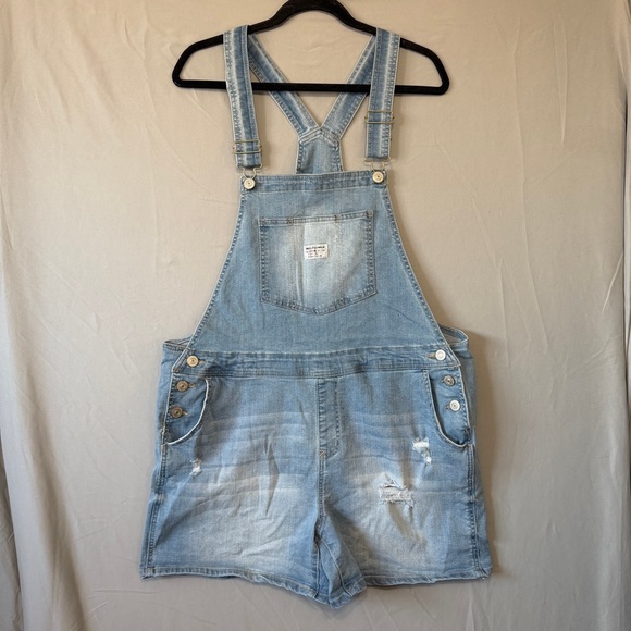 Wallflower Pants - Wallflower Womens Distressed Denim Overalls Shortalls XL Blue Hipster Festival
